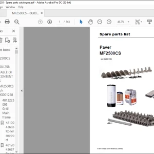 Dynapac Paver MF2500CS Spare parts list Manual SN0G001258 - PDF DOWNLOAD