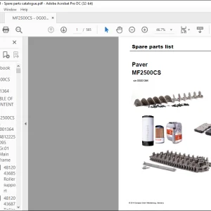 Dynapac Paver MF2500CS Spare parts list Manual SN0G001364 - PDF DOWNLOAD
