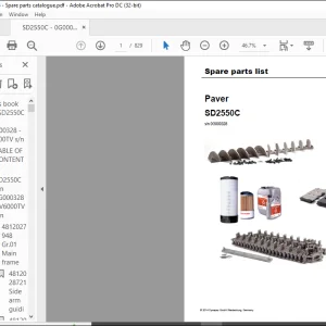 Dynapac Paver SD2550C Spare parts list Manual SN0G000328  - PDF DOWNLOAD