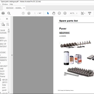 Dynapac Paver SD2550C Spare parts list Manual SN0G000454 - PDF DOWNLOAD