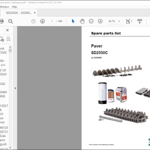 Dynapac Paver SD2550C Spare parts list Manual SN0G000484 -   PDF DOWNLOAD