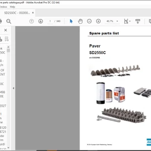 Dynapac Paver SD2550C Spare parts list Manual SN0G000498  - PDF DOWNLOAD