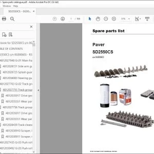 Dynapac Paver SD2550CS Spare parts list Manual SN0G000603 -  PDF DOWNLOAD
