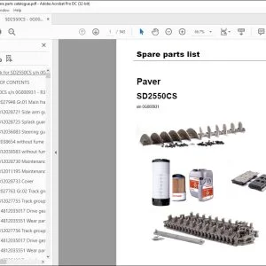 Dynapac Paver SD2550CS Spare parts list Manual SN0G000931 -  PDF DOWNLOAD