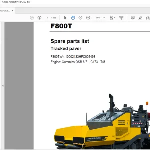 Dynapac Tracked paver Engine Cummins QSB 6.7 – C173 T4f Spare parts list Manual SN100021HFC005498  - PFD DOWNLOAD