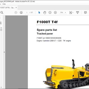 Dynapac Tracked paver F1000T T4f Engine Cummins QSB 6.7 – C225 T4f engine Spare parts list Manual SN10002124V0C003439 - PDF DOWNLOAD