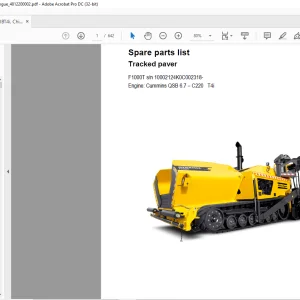 Dynapac Tracked paver F1000T T4i Spare parts list Manual SN10002124K0C002318 - PDF DOWNLOAD