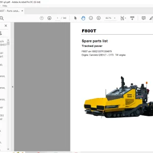 Dynapac Tracked paver F800T Engine Cummins QSB 6.7 – C173 T4f engine Spare parts list Manual SN10002133TFC004579  - PDF DOWNLOAD