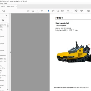 Dynapac Tracked paver F800T Engine Cummins QSB 6.7 – C173 T4f engine Spare parts list Manual SN10002133TFC005022 - PDF DOWNLOAD