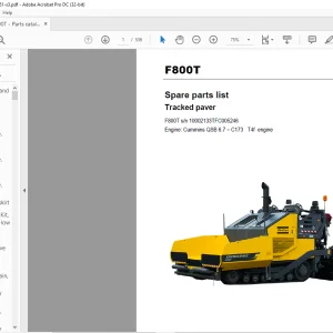 Dynapac Tracked paver F800T Engine Cummins QSB 6.7 – C173 T4f engine Spare parts list Manual SN10002133TFC005246 -  PDF DOWNLOAD