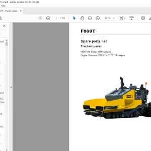 Dynapac Tracked paver F800T Engine Cummins QSB 6.7–C173 T4f engine Spare parts list Manual SN10002133TFC005232 -  PDF DOWNLOAD