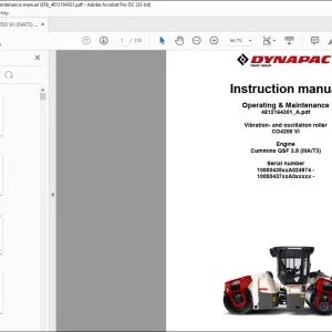 Dynapac Vibration&oscillation roller CO4200 VI Operating & Maintenance Manual 4812164301_A - PDF DOWNLOAD