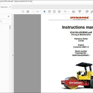 Dynapac Vibratory Roller CA150 Driving & Maintenance Instruction Manual ICA150-US3EN2 - PDF DOWNLOAD