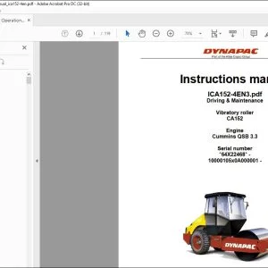Dynapac Vibratory Roller CA152 Driving & Maintenance Instruction Manual ICA152-4EN3 - PDF DOWNLOAD