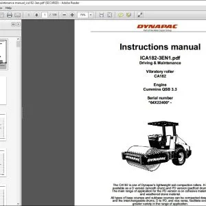 Dynapac Vibratory Roller CA182 Driving & Maintenance Instruction Manual ICA182-3EN1 - PDF DOWNLOAD