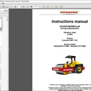 Dynapac Vibratory Roller CA250 Driving & Maintenance Instruction Manual ICA250-IN1EN2 - PDF DOWNLOAD
