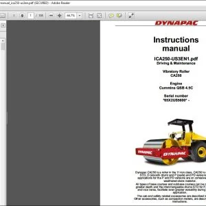 Dynapac Vibratory Roller CA250 Driving & Maintenance Instruction Manual ICA250-US3EN1 - PDF DOWNLOAD