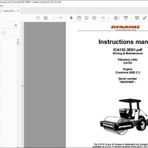 Dynapac Vibratory roller CA152 Driving & Maintenance Instruction Manual ICA152-3EN1 - PDF DOWNLOAD