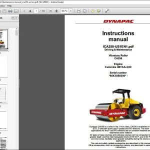 Dynapac Vibratory roller CA250 Driving & Maintenance Instruction Manual ICA250-US1EN1 - PDF DOWNLOAD