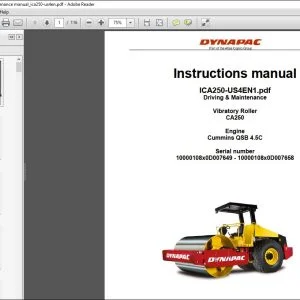 Dynapac Vibratory roller CA250 Driving & Maintenance Instruction Manual ICA250-US4EN1 - PDF DOWNLOAD