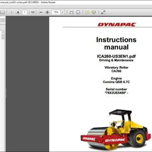 Dynapac Vibratory roller CA260 Driving & Maintenance Instruction Manual ICA260-US3EN1 - PDF DOWNLOAD