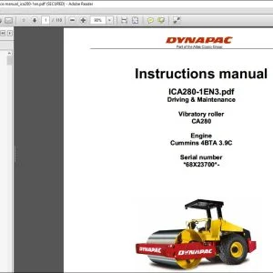 Dynapac Vibratory roller CA280 Driving & Maintenance Instruction Manual ICA280-1EN3 - PDF DOWNLOAD