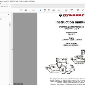 Dynapac Vibratory roller CA610 T3 Operating & Maintenance Manual 4812273391 - PDF DOWNLOAD