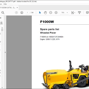 Dynapac Wheeled Paver F1000W  Engine QSB6.7-C225, IVT4 Spare parts list Manual SN10002017JFC004604 -  PDF DOWNLOAD