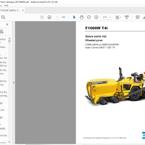 Dynapac Wheeled paver F1000W T4i Engine Cummins QSB 6.7 – C220 T4i Spare parts list Manual SN0002011PGC005746  - PDF DOWNLOAD
