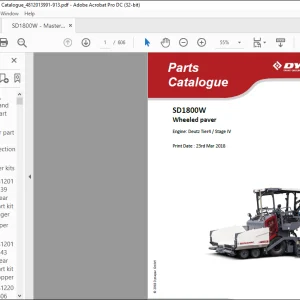 Dynapac Wheeled paver SD1800W Engine Deutz Tier4  Stage IV Spare parts list Manual  - PDF DOWNLOAD