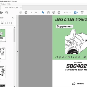 ISEKI DIESEL RIDING MOWER SBC402X FOR SXG15 Lawn Mower Supplement Operation Manual - PDF DOWNLOAD