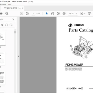 ISEKI RIDING MOWER SF225F SF237F Parts Catalogue Manual - PDF DOWNLOAD