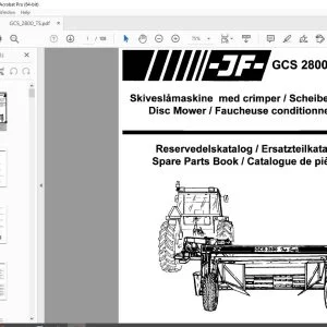 JF STOLL GCS 2800TS Disc Mower Parts Manual PDF DOWNLOAD