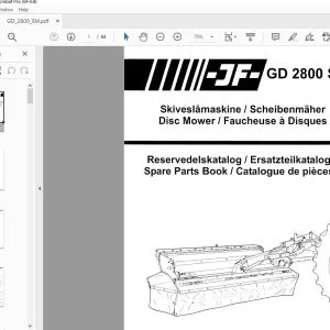JF STOLL GD 2800 SM Disc Mower Parts Manual PDF DOWNLOAD