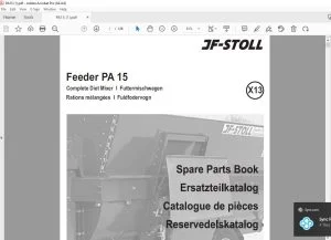 JF Stoll Feeder PA 15 Complete Diet Mixer Parts Manual PDF DOWNLOAD