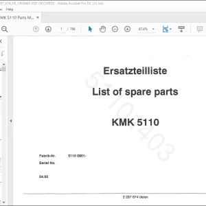 Krupp KMK 5110 Truck Crane List of Spare Parts Manual 2287674 - PDF DOWNLOAD