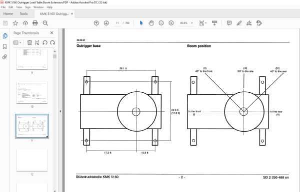 Krupp KMK 5160 Truck Crane Outrigger load table Boom Extension Manual ...