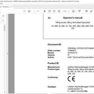 Liebherr Whell SL 080 SL 090 SL 100 GRL 080 GRL090 GRL 100 Tilting bucket  tilting ditch-cleaning-bucket Operator's manual  - PDF DOWNLOAD
