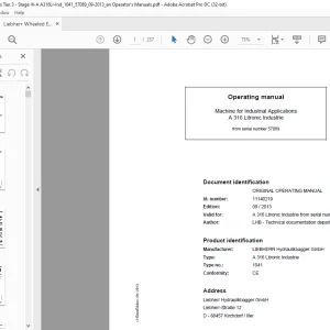 Liebherr A 316 Litronic Industrie 1041 Machine for Industrial Operating Manual SN 57089 - PDF DOWNLOAD