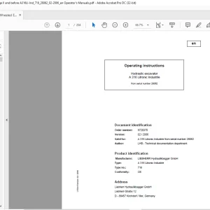 Liebherr A 316 Litronic Industrie 716 Hydraulic Excavator Operating instructions Manual SN 28062 - PDF DOWNLOAD