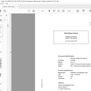Liebherr A 900 C ZW Litronic 1384 Hydraulic Excavator Operating Manual SN 51093 - PDF DOWNLOAD