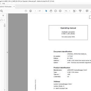 Liebherr A 900 C ZW Litronic 1385 Hydraulic Excavator Operating Manual SN 54458 - PDF DOWNLOAD