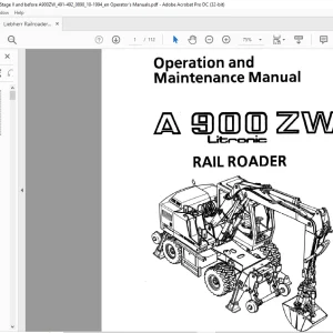 Liebherr A 900 C ZW Litronic RAIL ROADER Operation and Maintenance Manual -  PDF DOWNLOAD