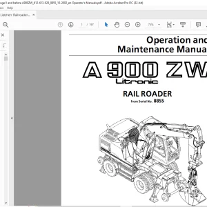 Liebherr A 900 ZW Litronic Rail Roader Excavator Operation & Maintenance Manual SN 8855 - PDF DOWNLOAD