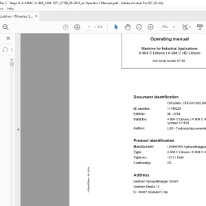 Liebherr A 904 C Litronic / A 904 C HD Litronic 1071 1004 Machine for Industrial Operating Manual SN 57189 - PDF DOWNLOAD