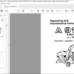 Liebherr A 912 Litronic Excavator Operating & Maintenance Manual SN 101 - 2000 - PDF DOWNLOAD