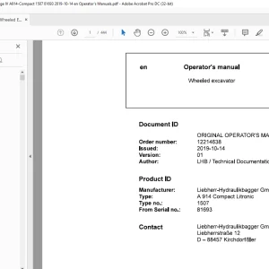 Liebherr A 914 Compact Litronic Operation and Maintenance Manual 81693 -  PDF DOWNLOAD