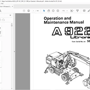 Liebherr A 922 Litronic Excavator Operation & Maintenance Manual SN 5001 - PDF DOWNLOAD