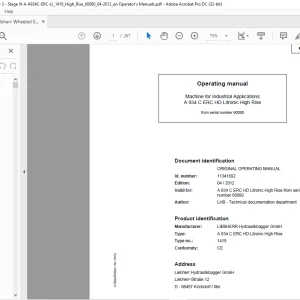 Liebherr A 934 C ERC HD Litronic High Rise 1419 Machine For Industrial Operating Manual SN 60080 - PDF DOWNLOAD