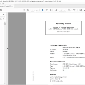 Liebherr A 934 C ERC Litronic A 934 C HD ERC Litronic 1418 1419 Machine for Industrial Operating Manual SN 60314 - PDF DOWNLOAD